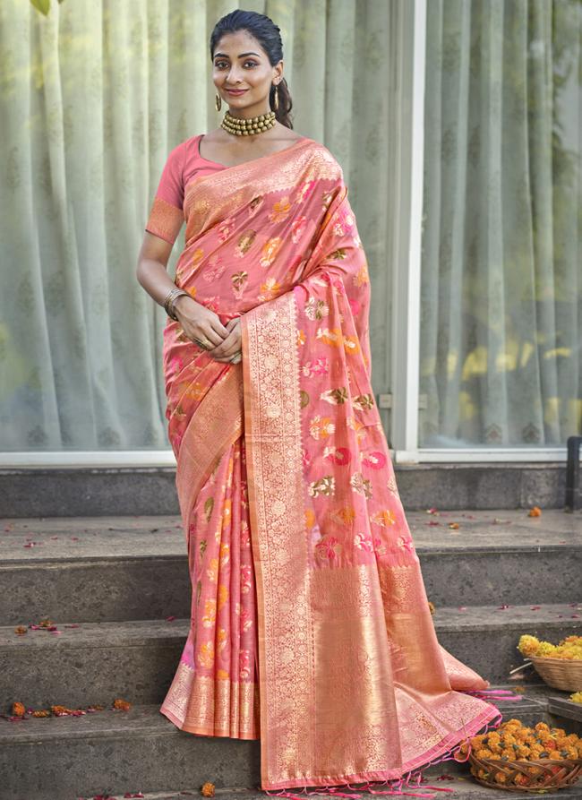 Organza Pink Traditional Wear Weaving Saree